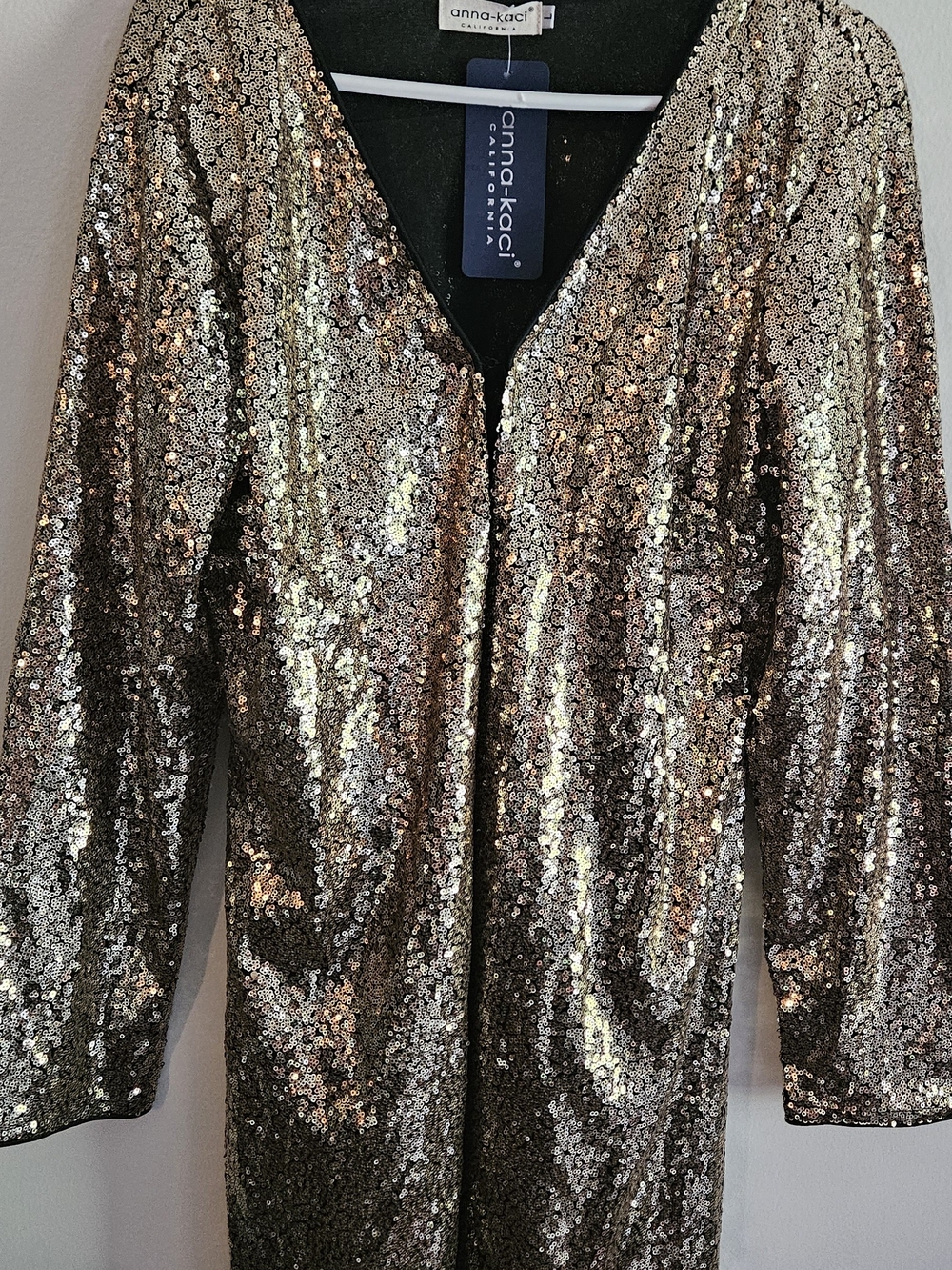Anna-Kaci Gold Sequin V-Neck Blazer Jacket. Shiny, Festival